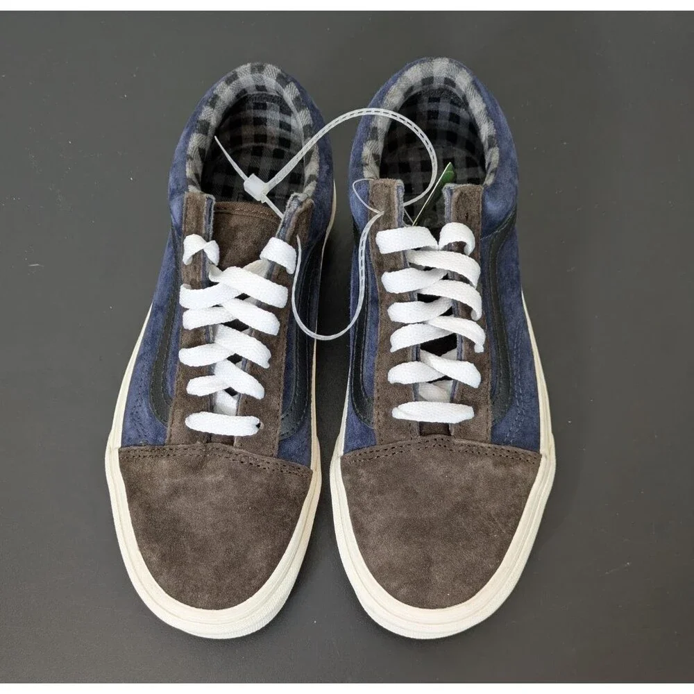 Vans Old Skool Mens Size 4.5 / Wmn 6 Pig Suede Plaid Brown Navy Blue Skate shoes